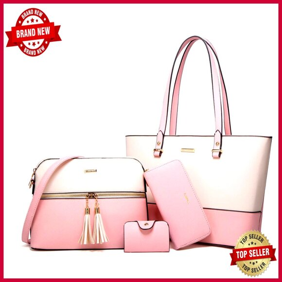 Handbags - Synthetic Leather Tote Set with Crossbody Bag, Wallet, and Cosmetic Case